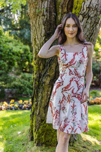 Papillon - Floral Print Linen With Smocking Back & Tie Belt Dress