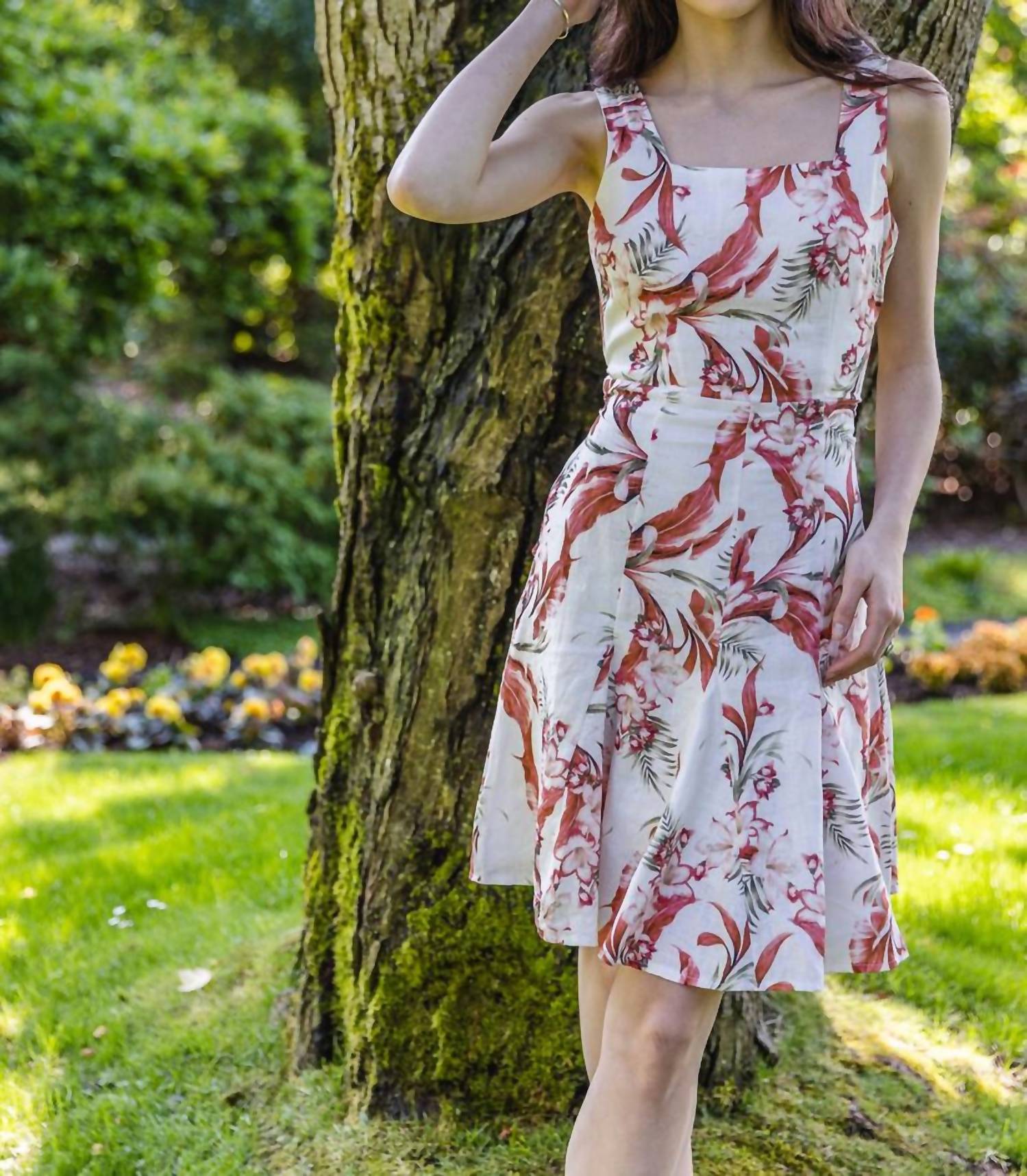 Papillon - Floral Print Linen With Smocking Back & Tie Belt Dress
