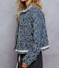 Pol - Long Sleeved Textured Woven Denim Jacket