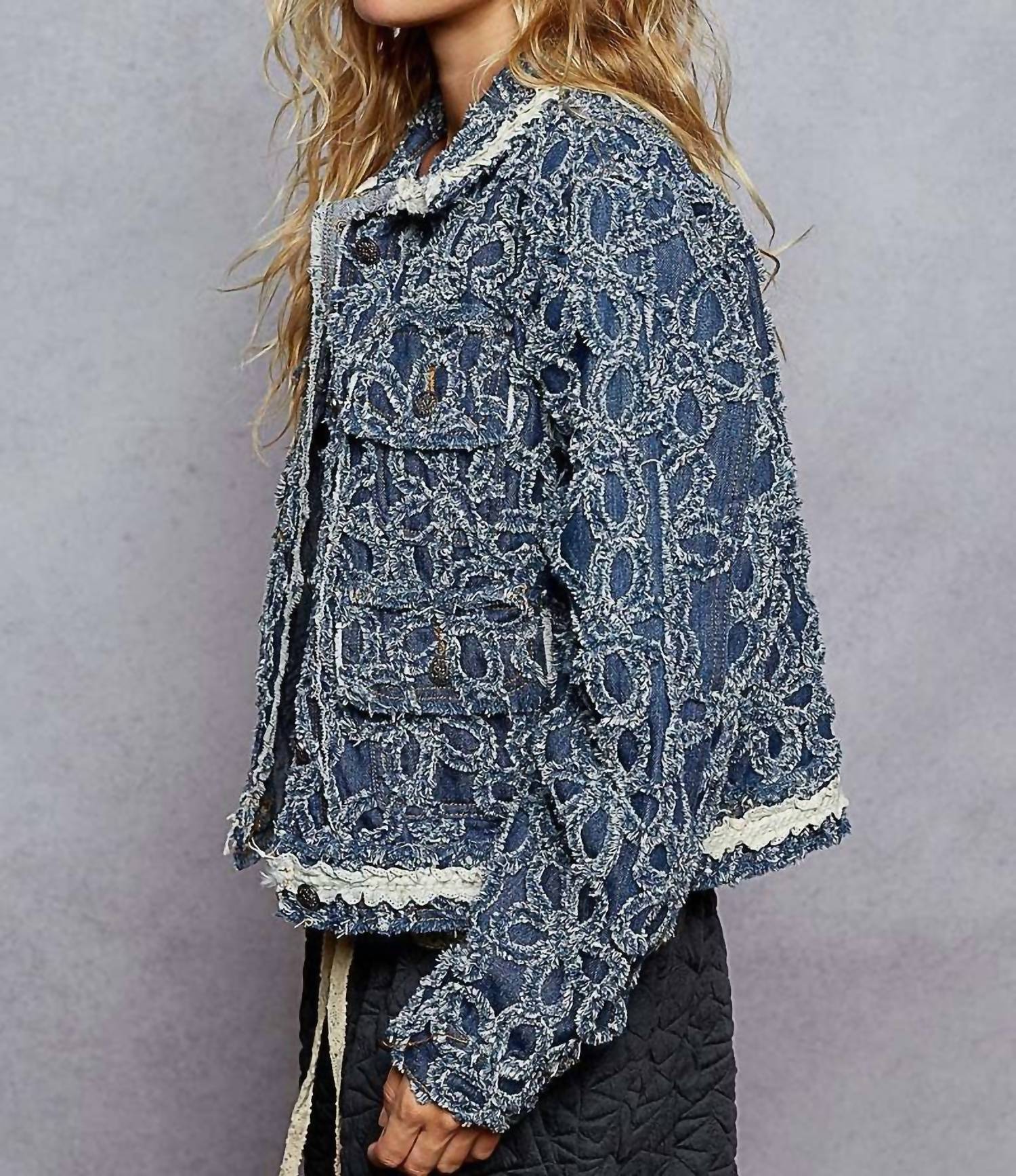 Pol - Long Sleeved Textured Woven Denim Jacket