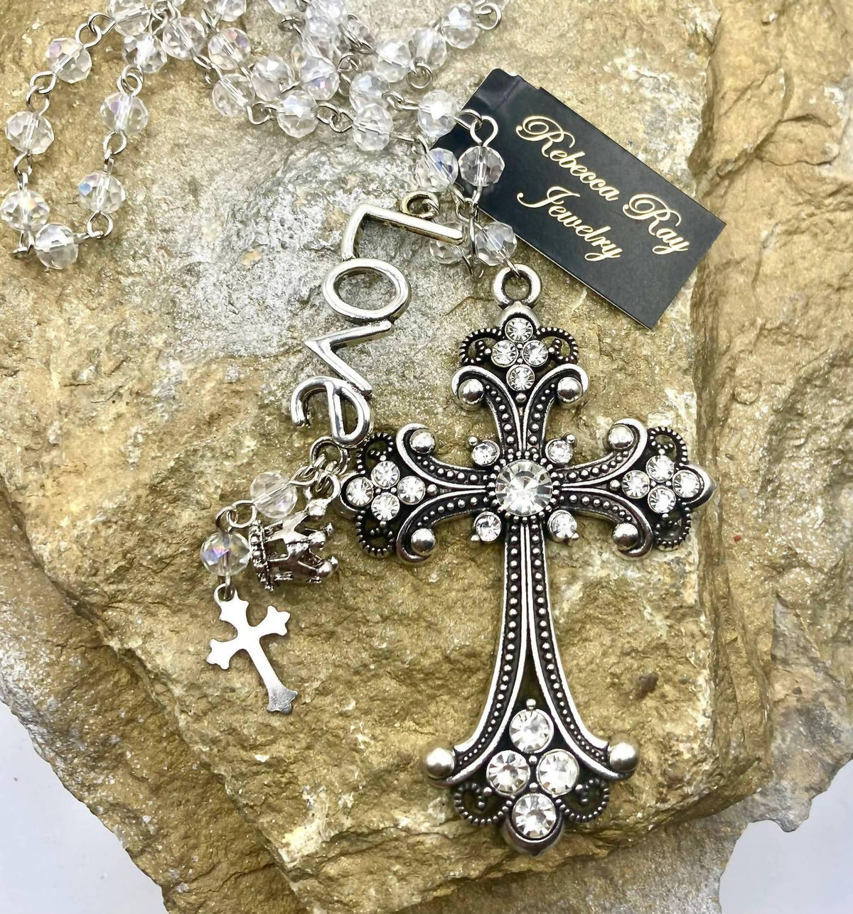 Rebecca Ray Jewelry - Women's Crystal Cross Charm Necklace