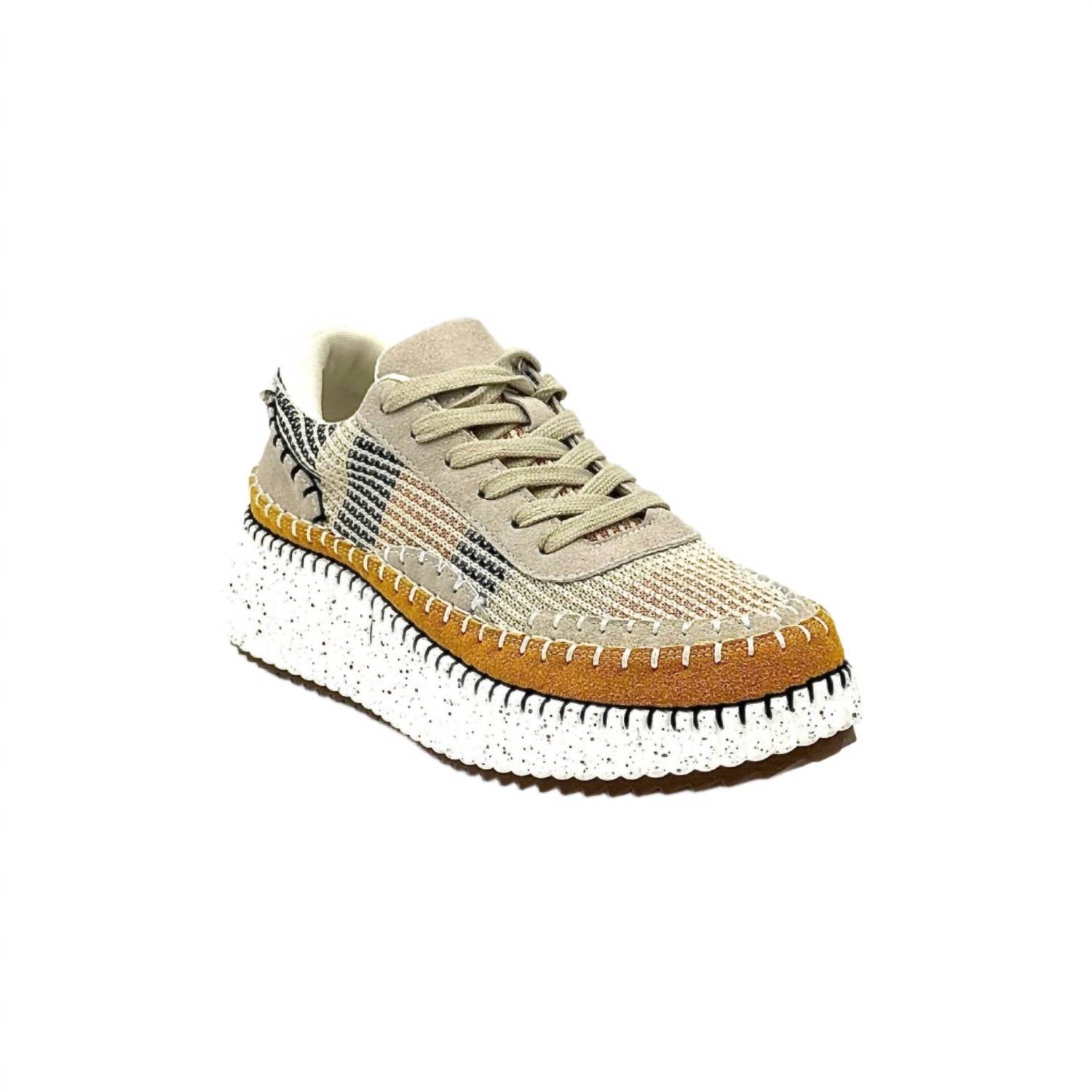 Renato Garini Women's Alexis Patchwork Sneaker in mustard beige - women's sneaker - detail view