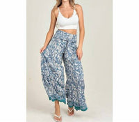 ANGIE Women's Floral Tie Waist Wide Leg Pants in blue - women's pants