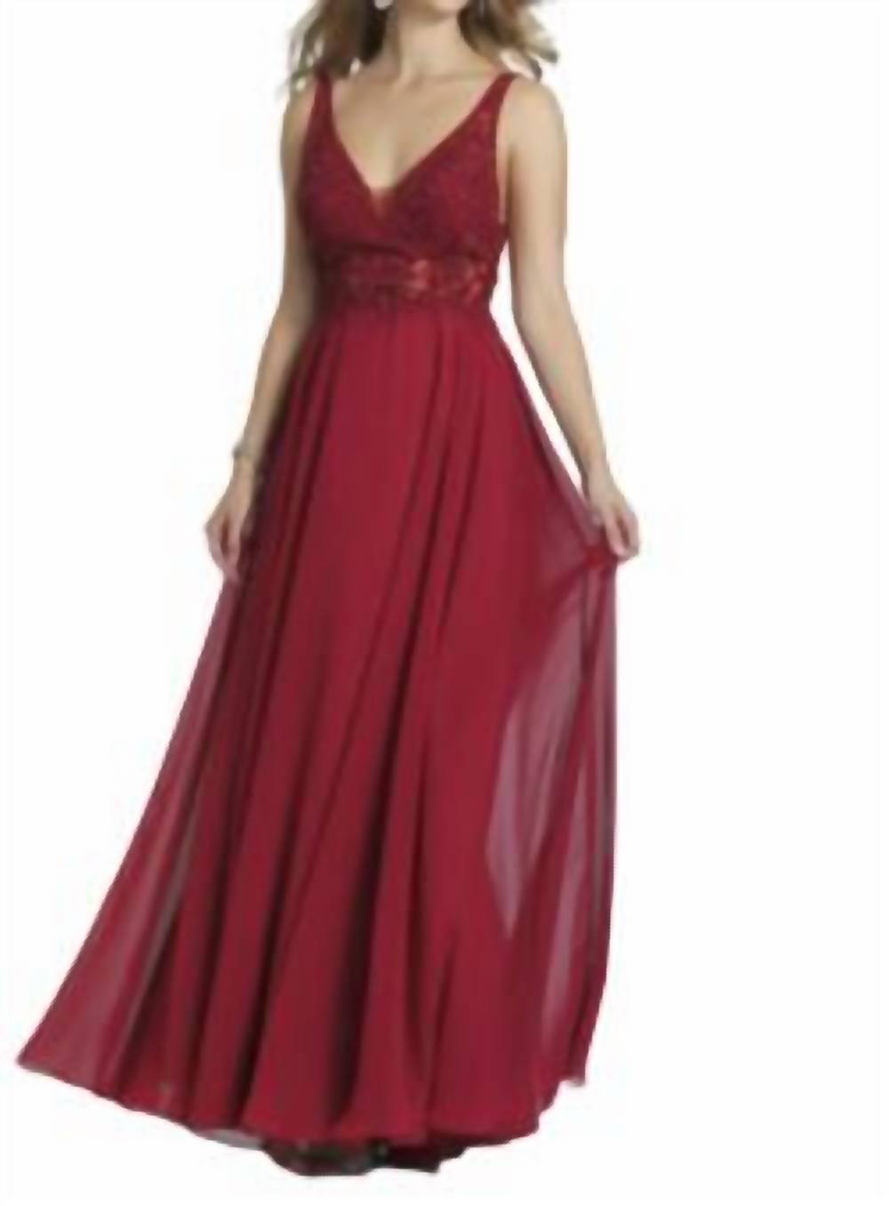 Embroidered v-neck gown