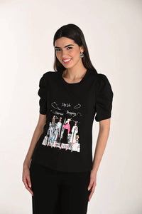 Frank Lyman - Galessia Graphic Puff Sleeves Pullover Top