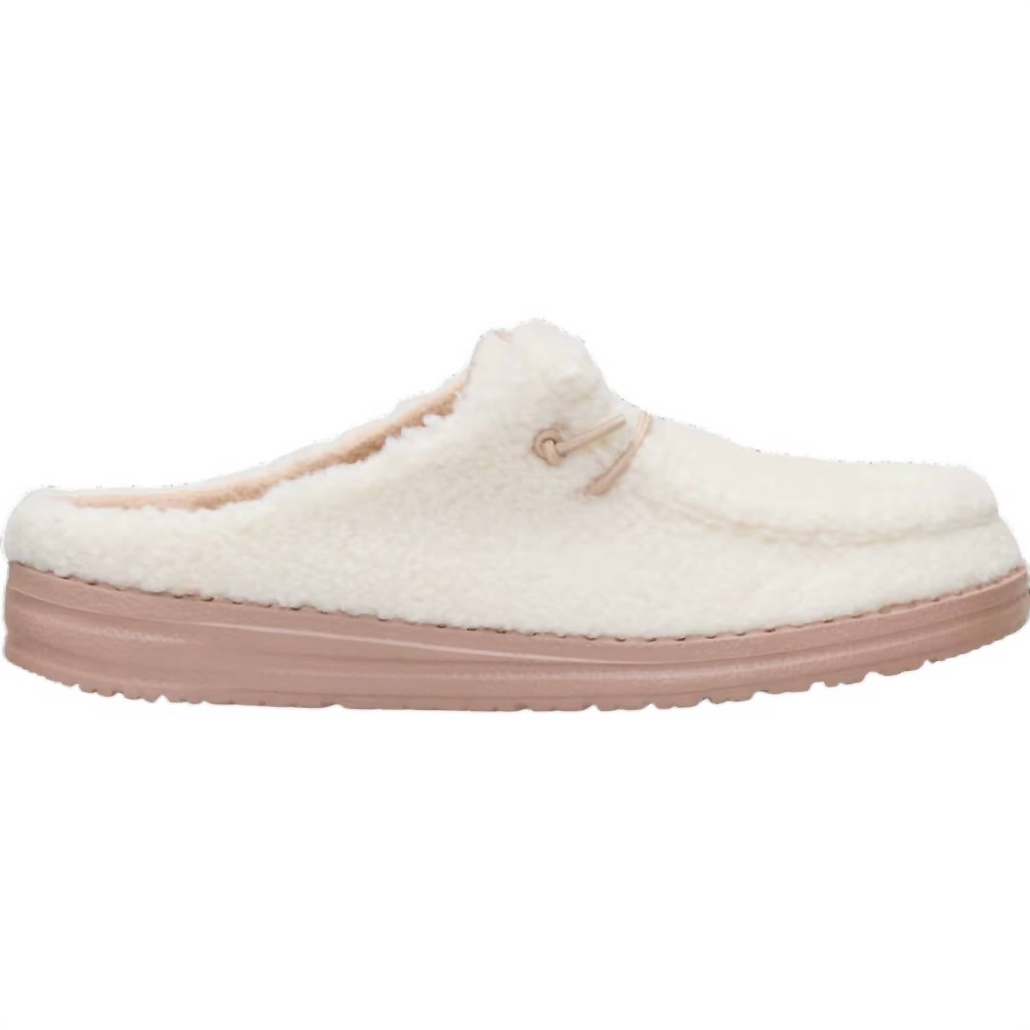 HEY DUDE Women's Wendy Sherpa Slipper in egret - women's shoe - detail view