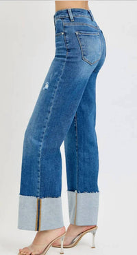 Risen - High Rise Ankle Wide Cuff Jeans