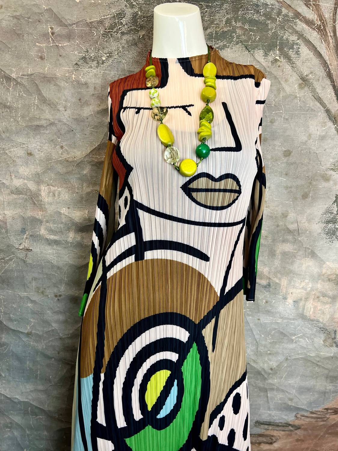 Vanite Couture Women's Picasso Mix Abstract Dress in green mocha - women's dress - alternate view