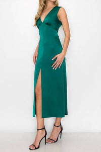 Ina Fashion - Satin V Back Twist Midi Dress