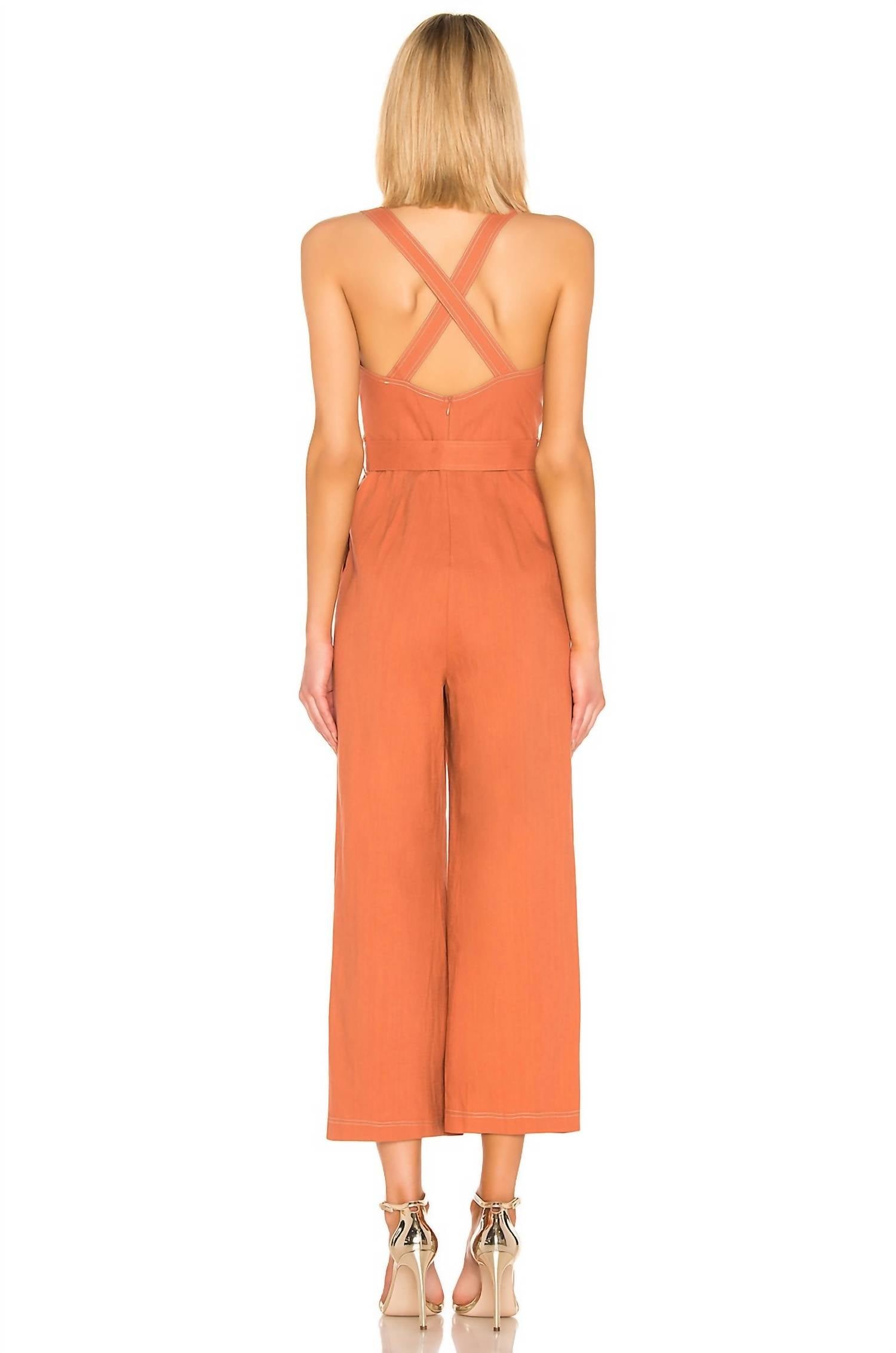 ASTR Warwick Jumpsuit in clay - women's pants - alternate view