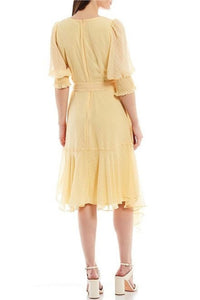 Maison Tara - Short Puff Sleeve Wrap Midi Dress