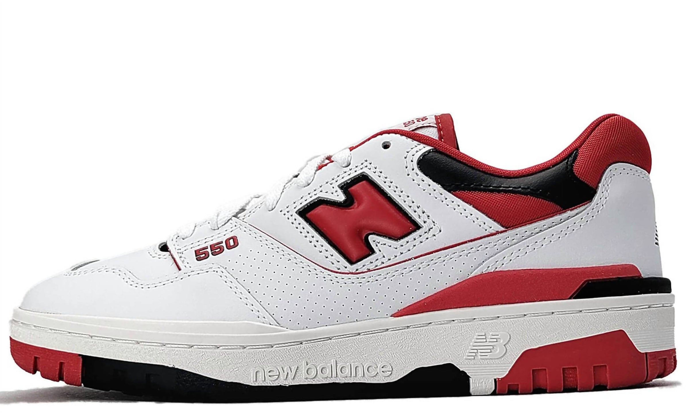 New Balance Men's 550 Low Top Leather Lace Up Sneakers in white red - men's sneaker