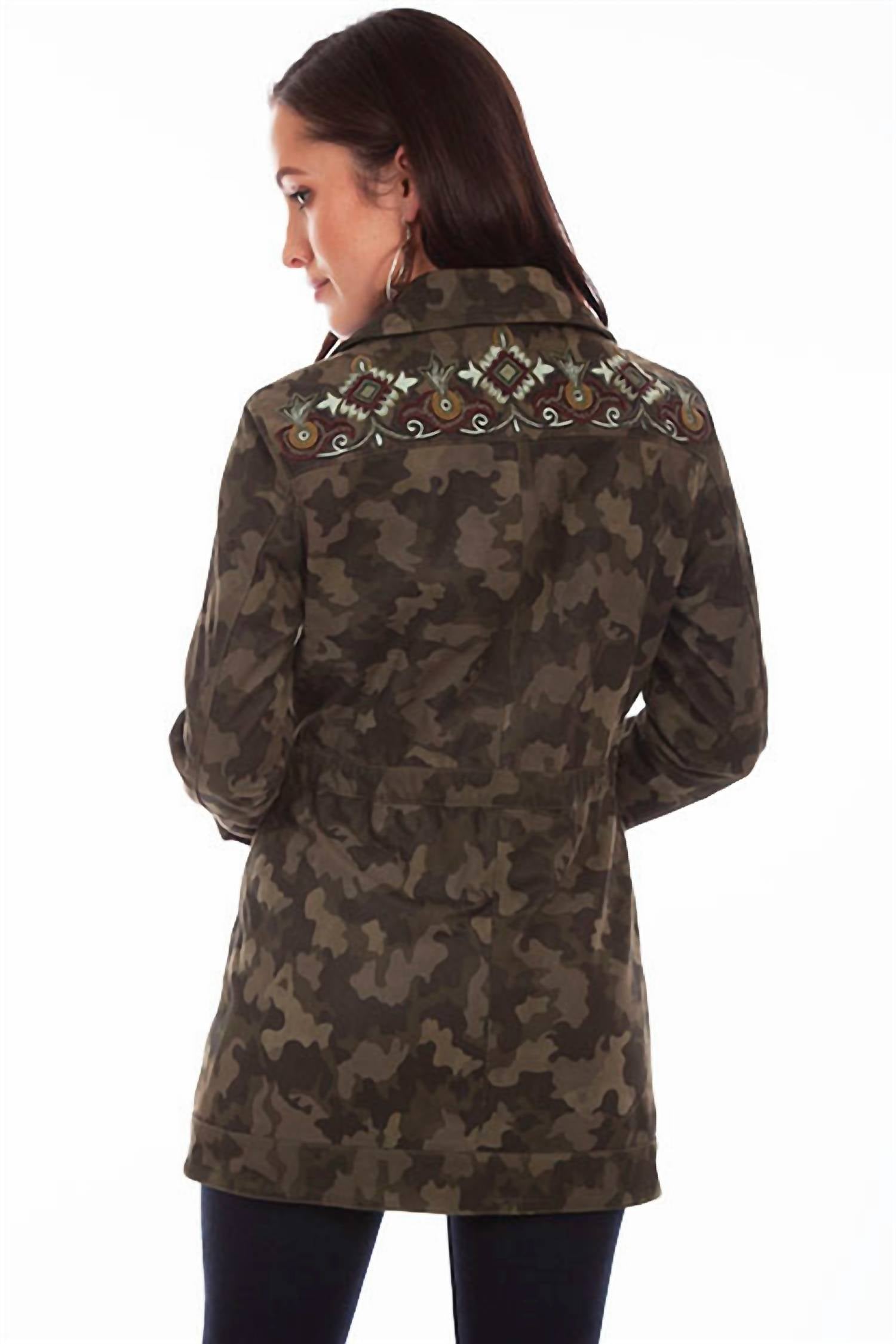 Scully Camouflage Suede And Embroidered Beaded Jacket in olive - women's jacket - alternate view