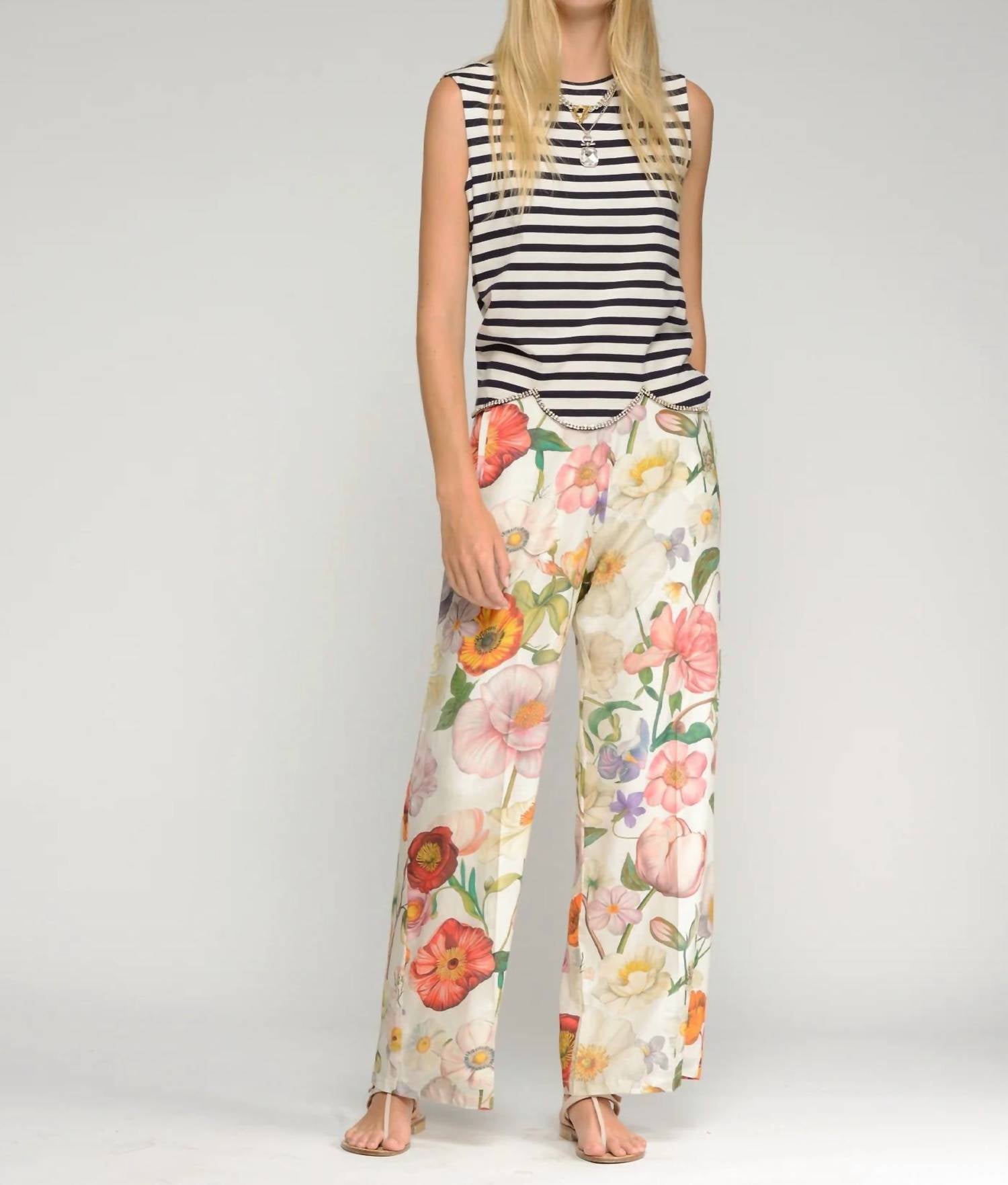 Vilagallo Floral Print Trousers in multi - women's pants