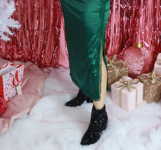 Main Strip - Satin Midi Skirt With Lace Detailing