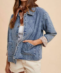 AnnieWear Contrast Lining Quilted Denim Jacket in blue - women's jacket - view 5