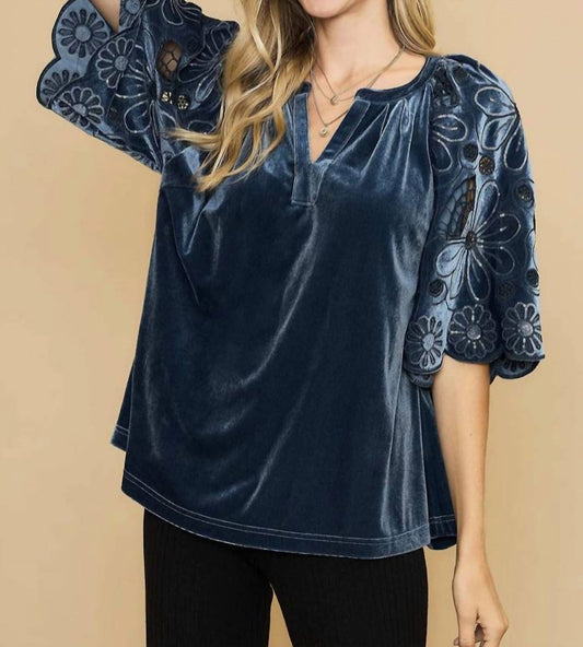 Umgee - Velvet Cutworks Sleeve Blouse