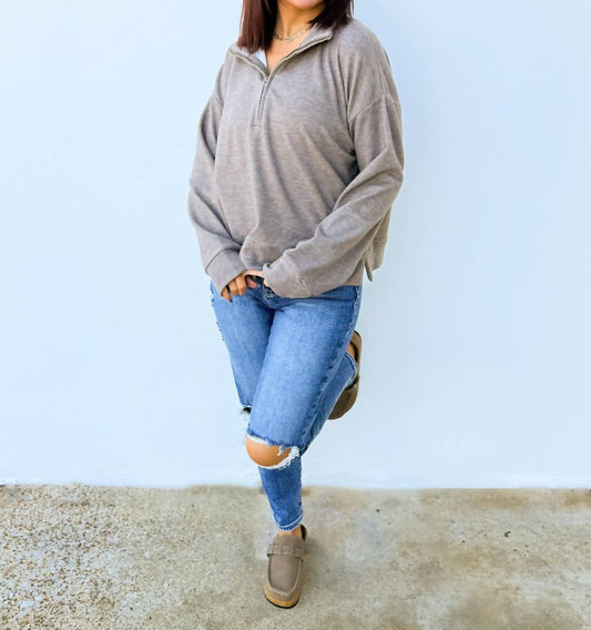 Wishlist - Praying Daily Relaxed Crop Half-zip Pullover Sweater