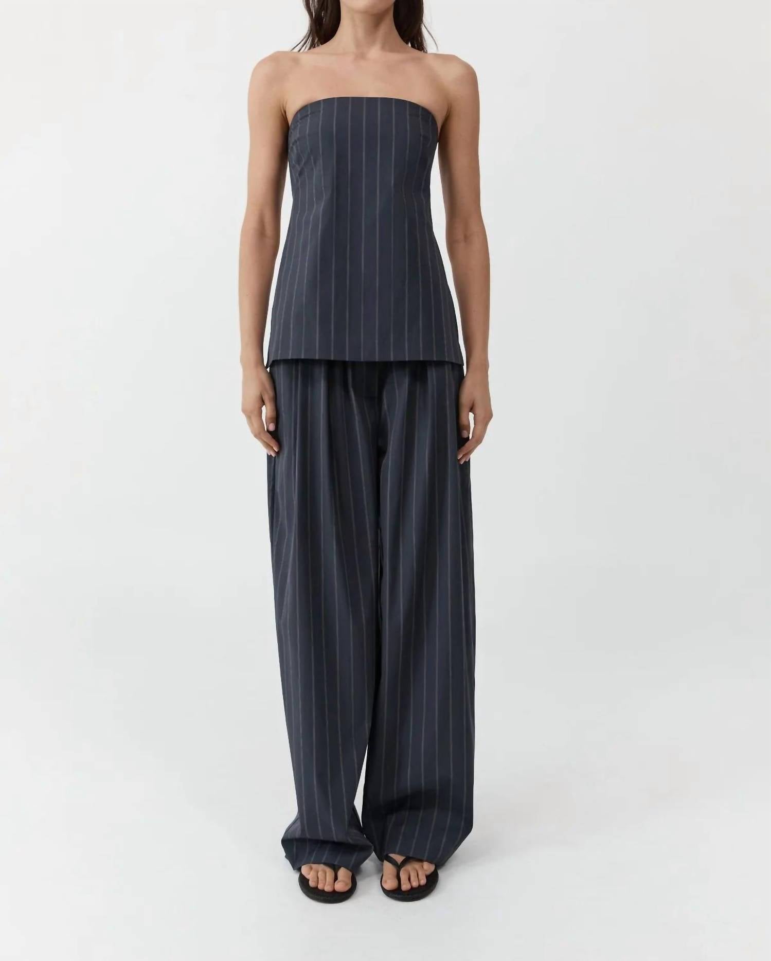 St. Agni RELAXED PLEAT PANTS in ink stripe - women's pants - view 4