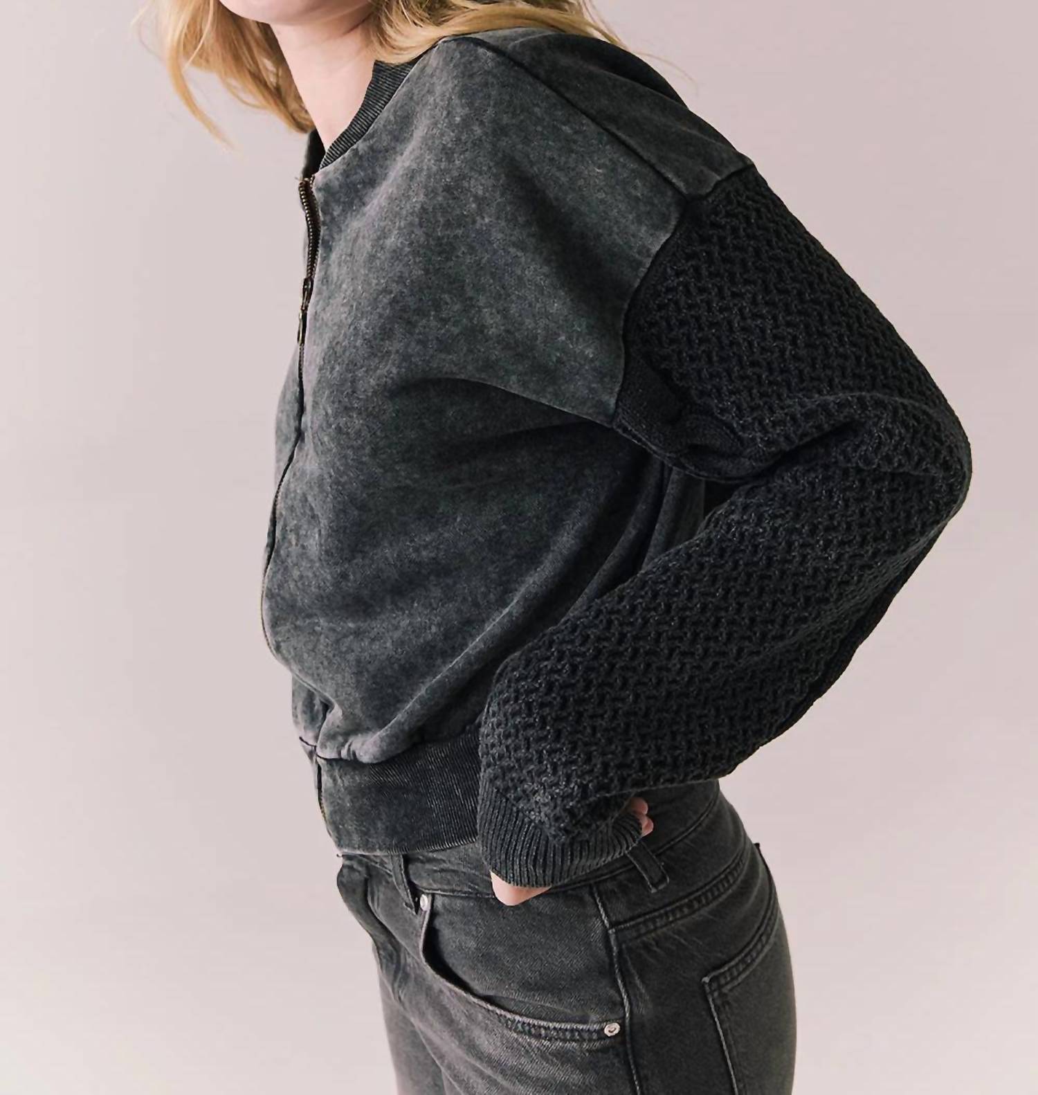 Chaser Fullerton Zip Up Jacket in true black - women's jacket - alternate view