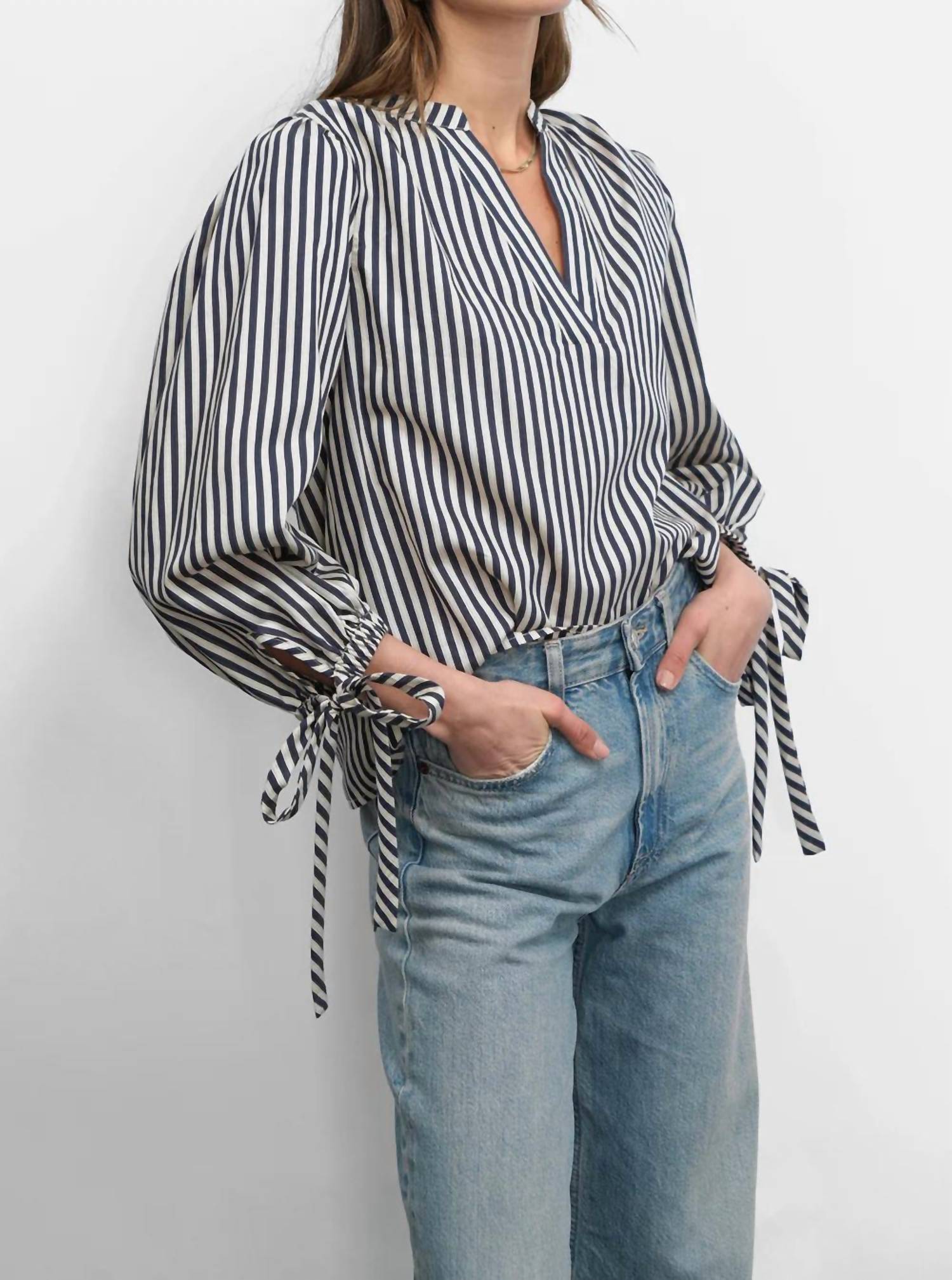 Greylin - Miui Puff Sleeve Stripe Shirt