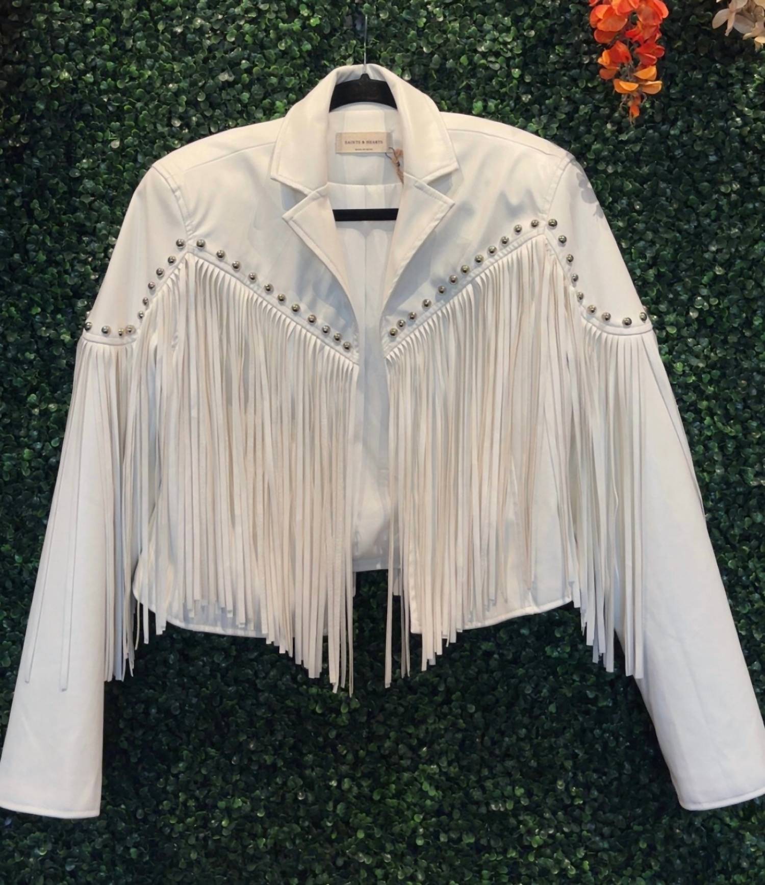 Saints & Hearts - Fringe Faux Leather Stud Detail Jacket