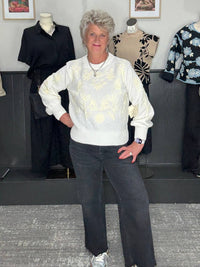 Before You Collection - Flower Embroidered Puff Sleeve Sweater