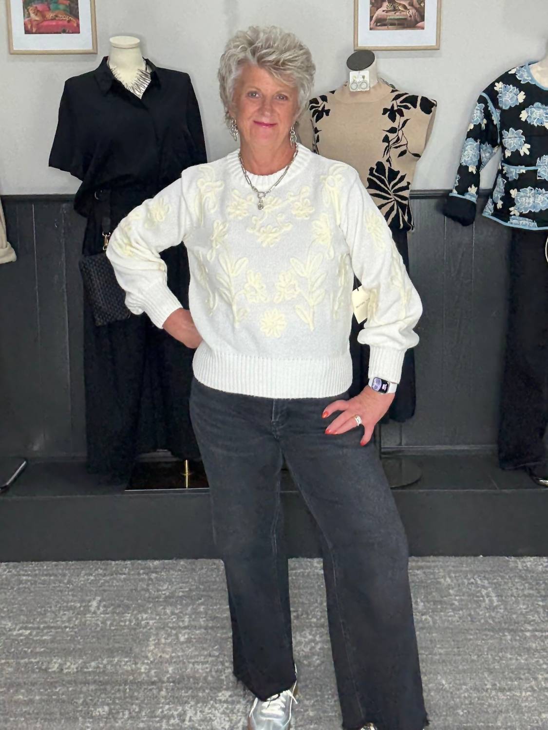 Before You Collection - Flower Embroidered Puff Sleeve Sweater