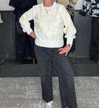 Before You Collection - Flower Embroidered Puff Sleeve Sweater