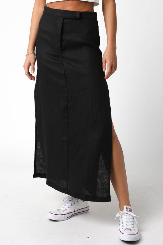 Olivaceous - Linen Maxi Skirt