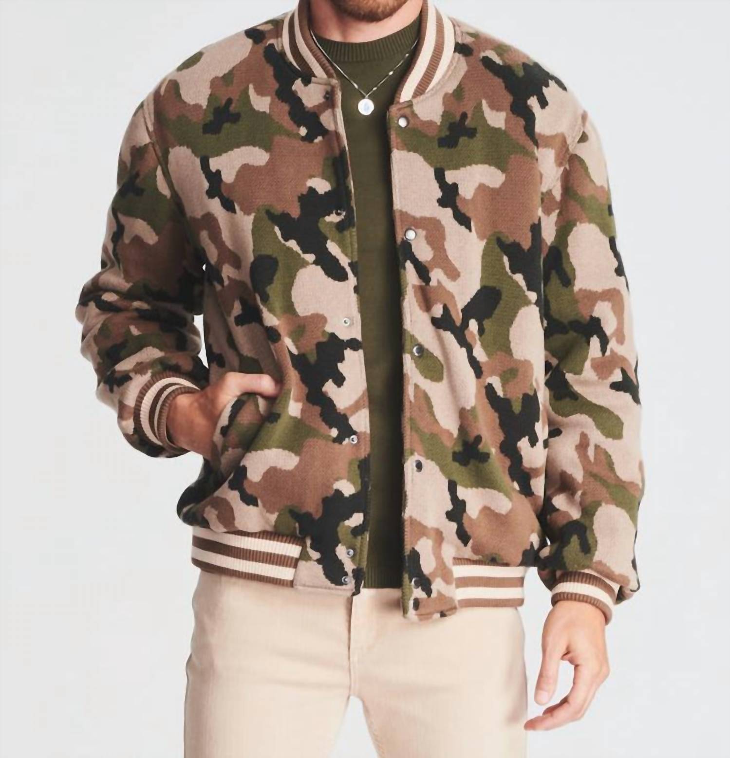 SER.O.YA Bryan Knit Bomber Jacket in camo - men's jacket
