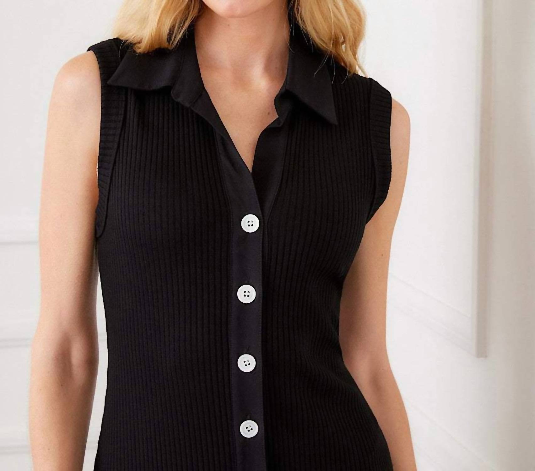 Karen Kane - Ribbed Sleeveless Button Front Midi Dress