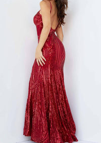 Jovani - Plunging Neck Embellished Dress