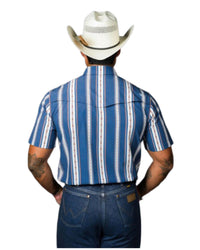 Ferrell Hudson Short Sleeve Snap Shirt in blue - men's shirt - detail view