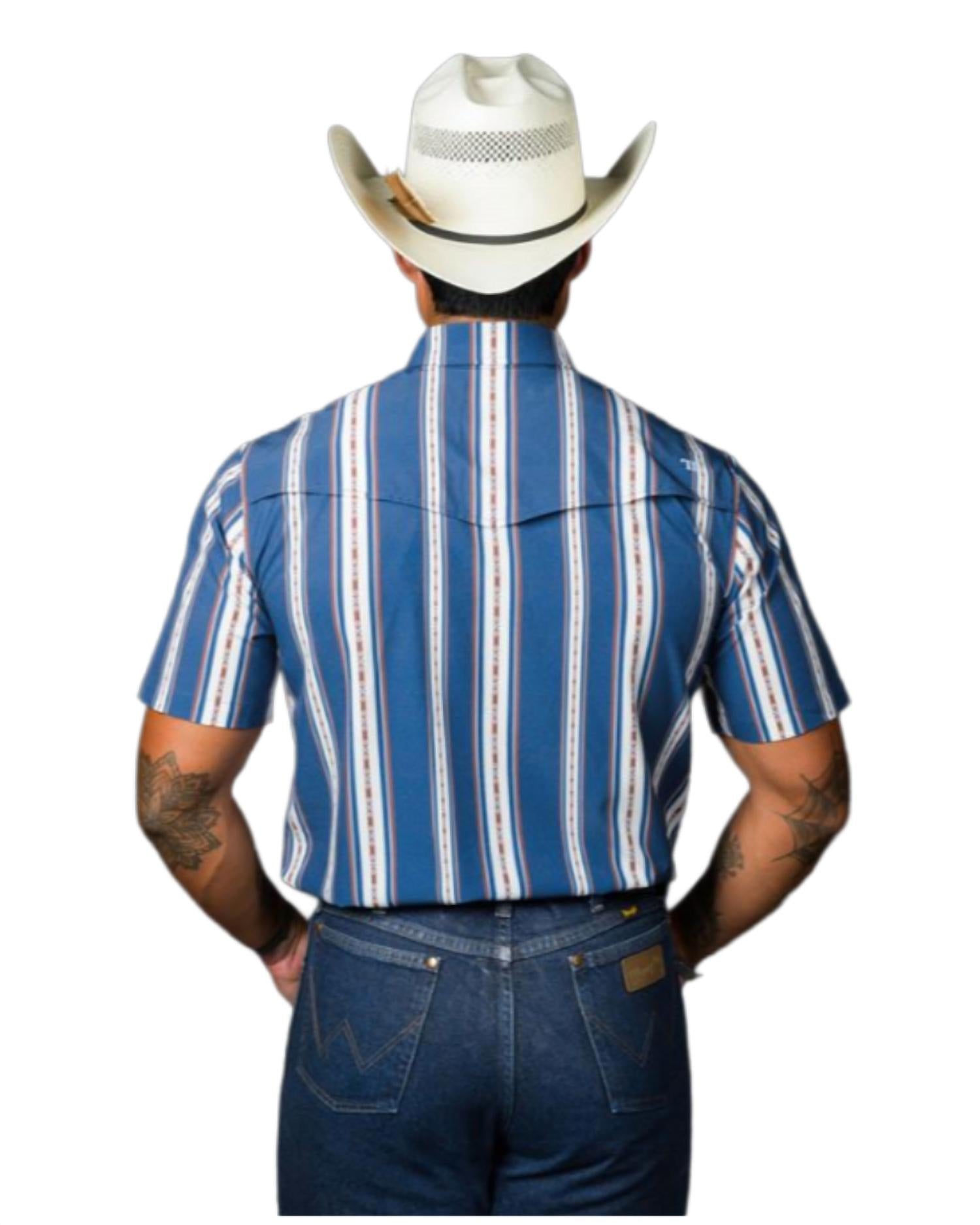 Ferrell Hudson Short Sleeve Snap Shirt in blue - men's shirt - detail view