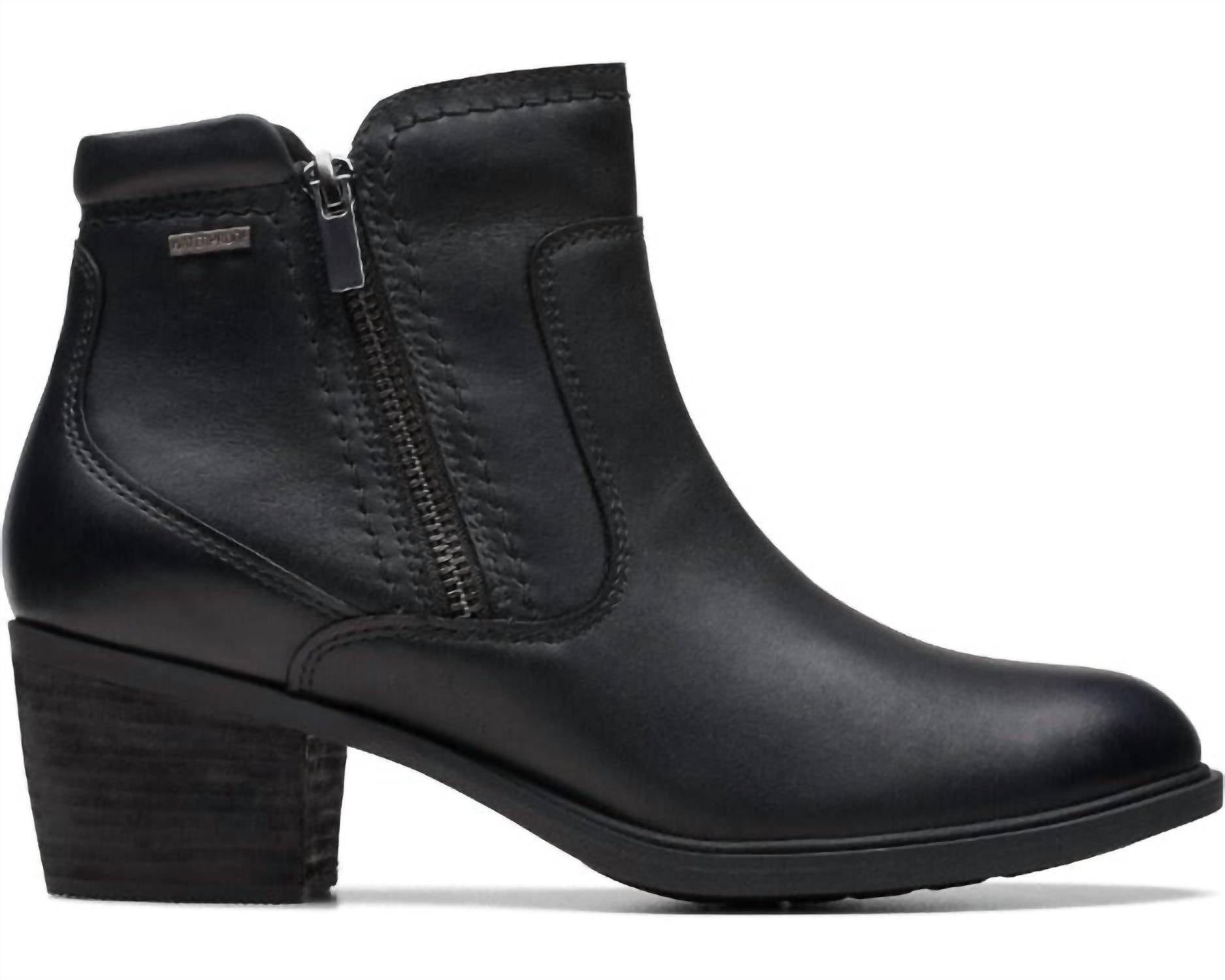 Clarks Women's Neva Zip Waterproof Boots in black leather - women's shoe