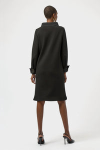 Joseph Ribkoff Mock Neck Long Cuffed Sleeve Trapeze Dress in black - women's dress - detail view