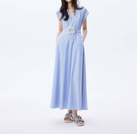 Theo The Label - Women's Echo Beaded Belt V Neck Shirtdress