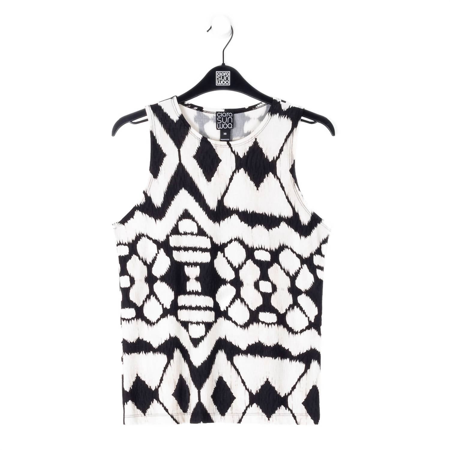 Clara Sun Woo Modern Jewel Neck Tank in bone black - women's tank top - view 4