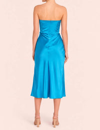 Amanda Uprichard Women's Mandy Silk Strapless Midi Dress in maui blue - women's dress - detail view