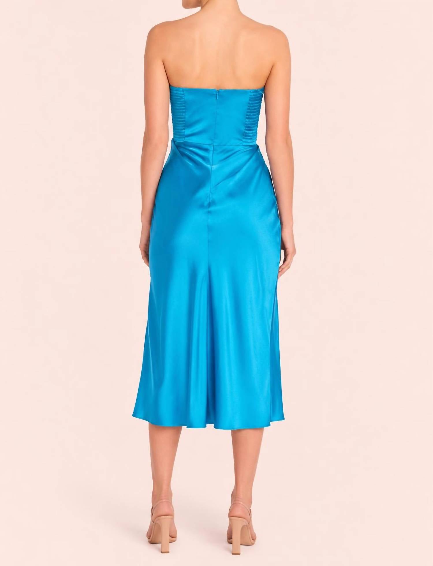 Amanda Uprichard Women's Mandy Silk Strapless Midi Dress in maui blue - women's dress - detail view