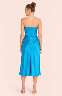 Amanda Uprichard Women's Mandy Silk Strapless Midi Dress in maui blue - women's dress - alternate view