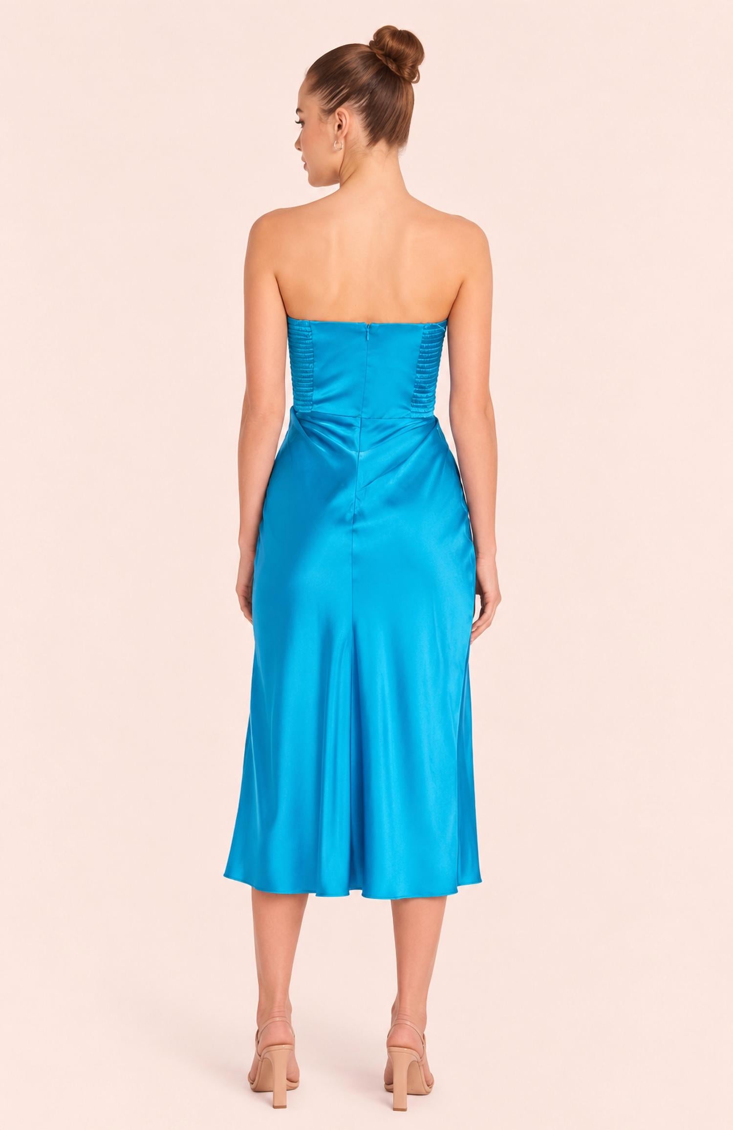 Amanda Uprichard Women's Mandy Silk Strapless Midi Dress in maui blue - women's dress - alternate view