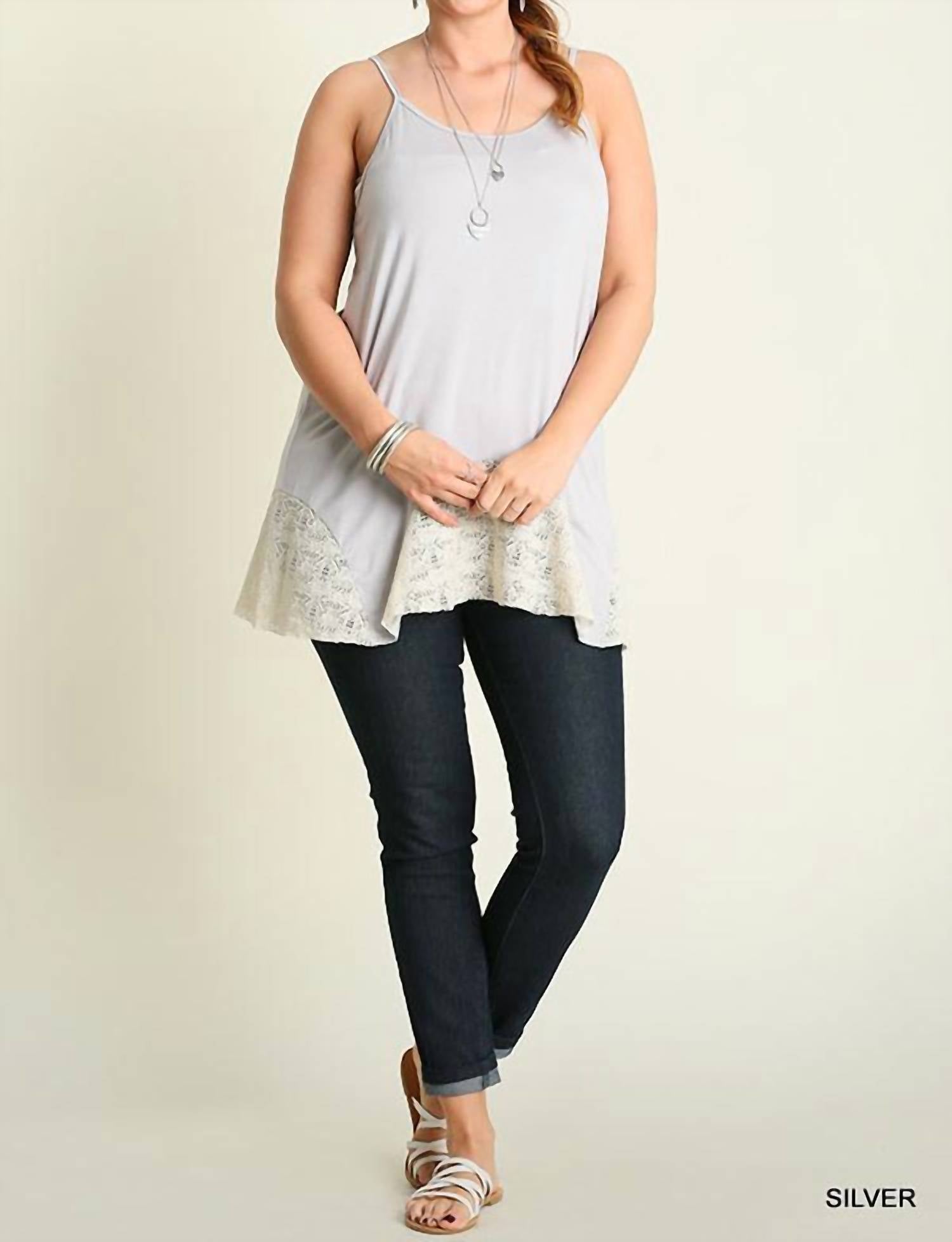 Umgee - Lace Flared Tank Top