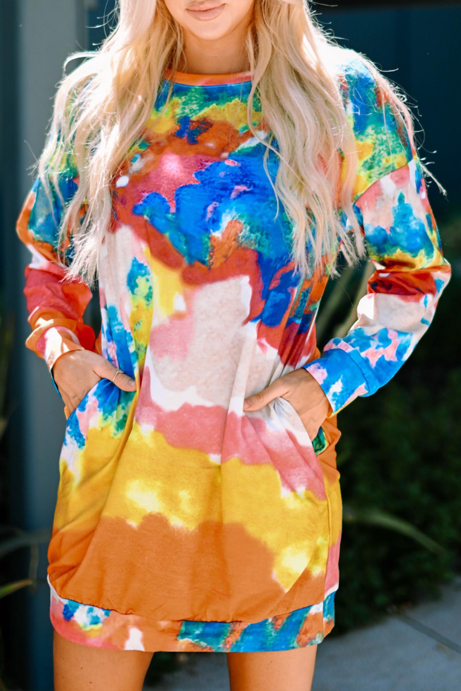 Shiying Fashion - Tie Dye Pocketed T Shirt Mini Dress