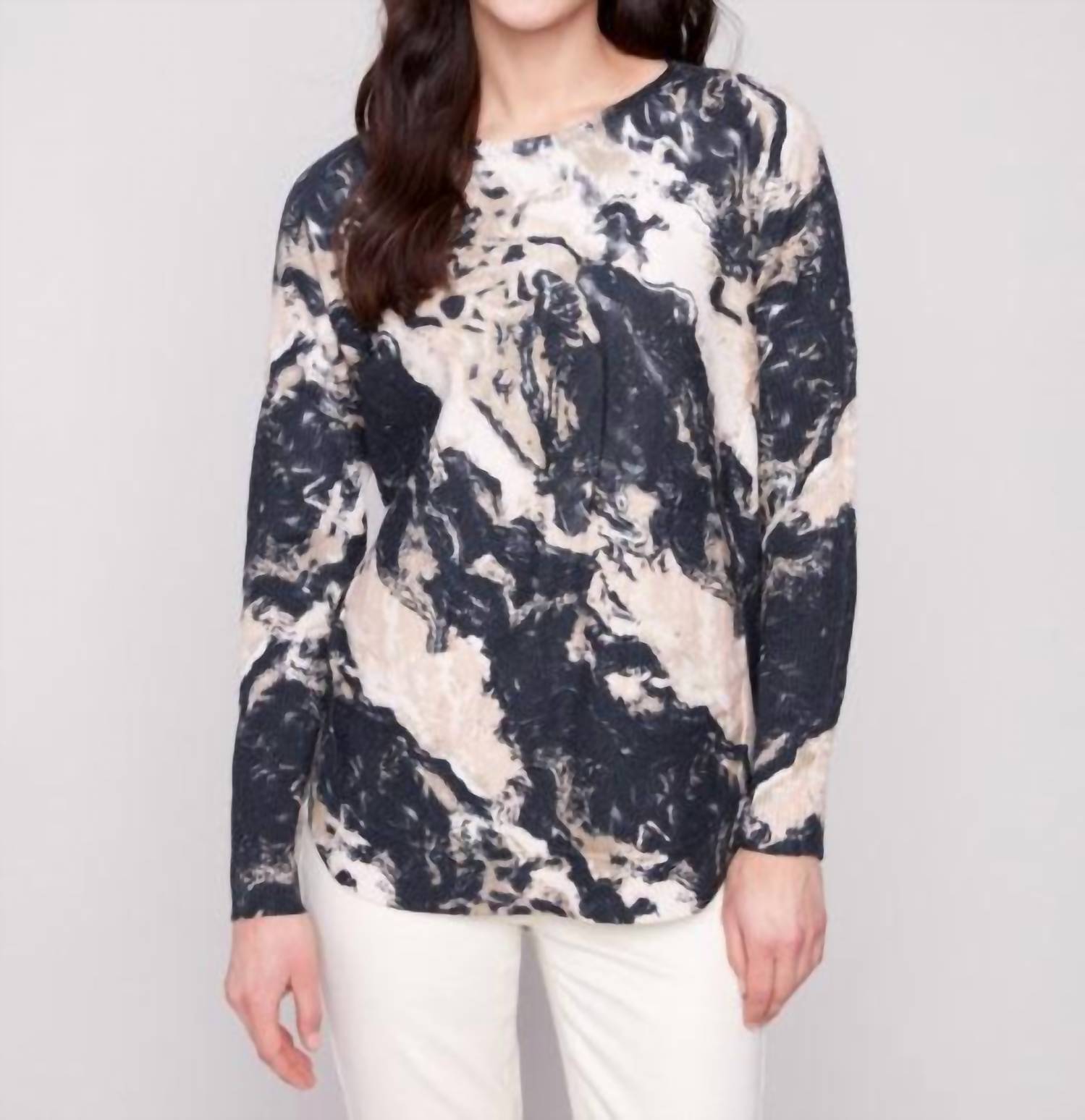 Charlie B - Printed Rounded Hem Sweater