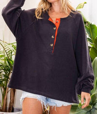 Bucketlist - Contrast Placket Oversize Tunic Top
