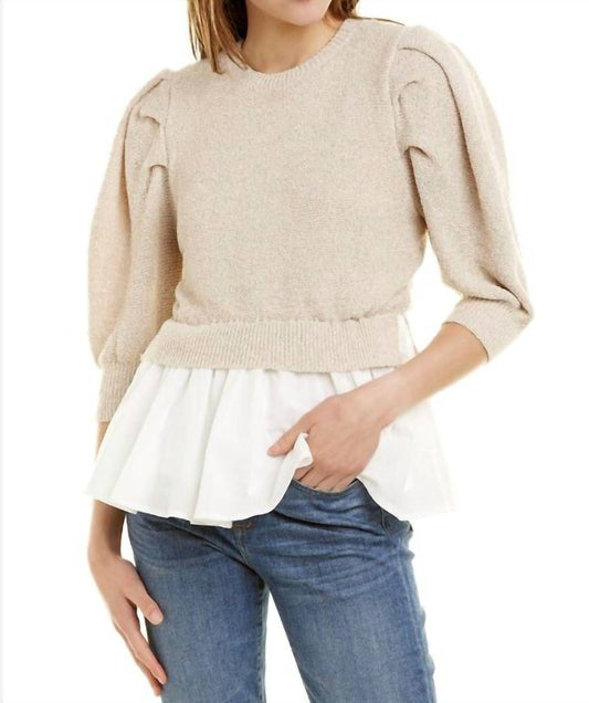 Mixed Media Puffed Sleeve Top