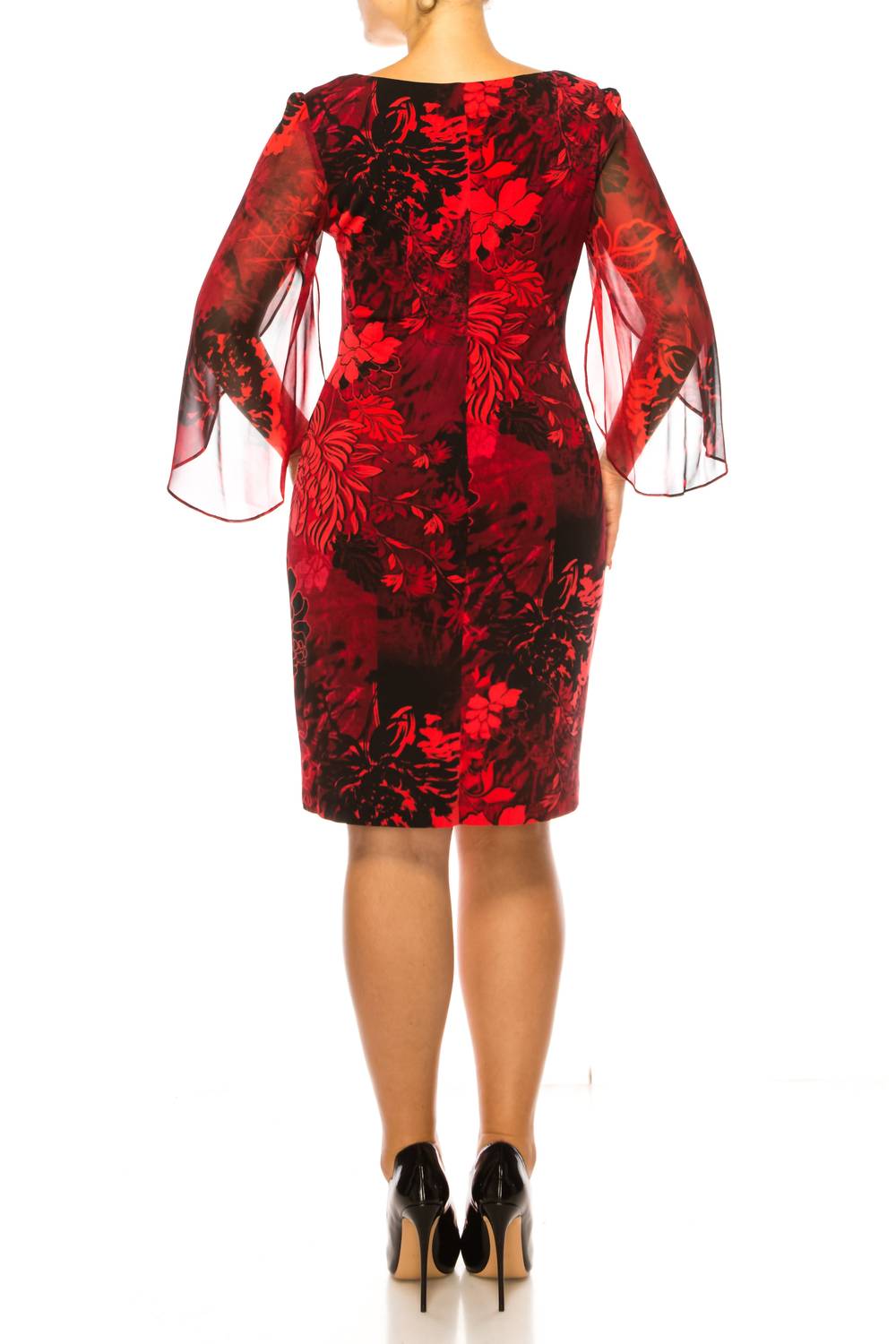 Connected Apparel - Floral 3/4 Split-sleeve Dress