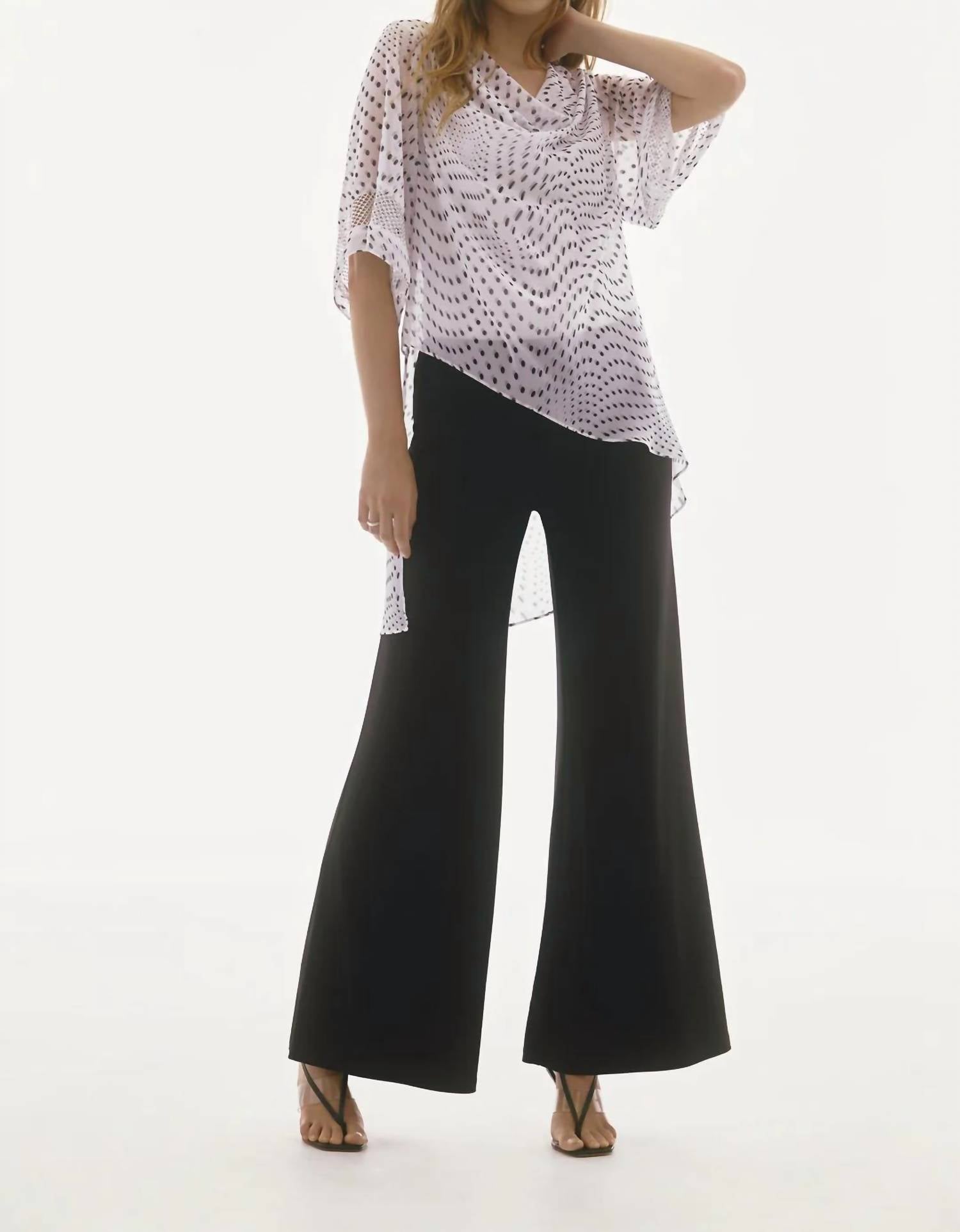 Joseph Ribkoff - Dotted Print Cowl Neck Asymmetric Layered Top